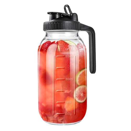64oz Mason Jar Pitcher, Airtight & Leakproof Glass Pitcher with Lid