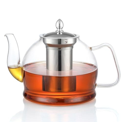HIWARE 1500ml Glass Teapot with Removable Infuser, Stovetop