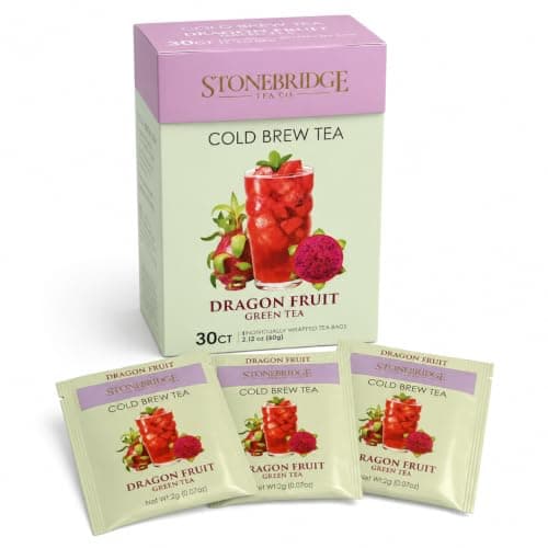 Dragon Fruit Green Tea Bags Cold Brew or Hot 30 Count Individually