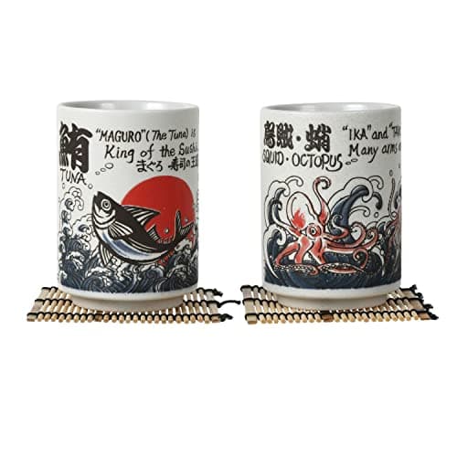 LOVE LOVE JAPAN Japanese Tea Cups Sushi-Yunomi Mino Ware With Bamboo