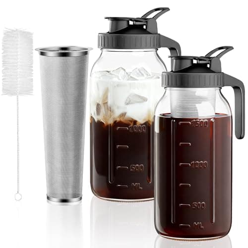 2 Pack Cold Brew Coffee Maker, 64oz Mason Jar Pitcher with 100μm 304