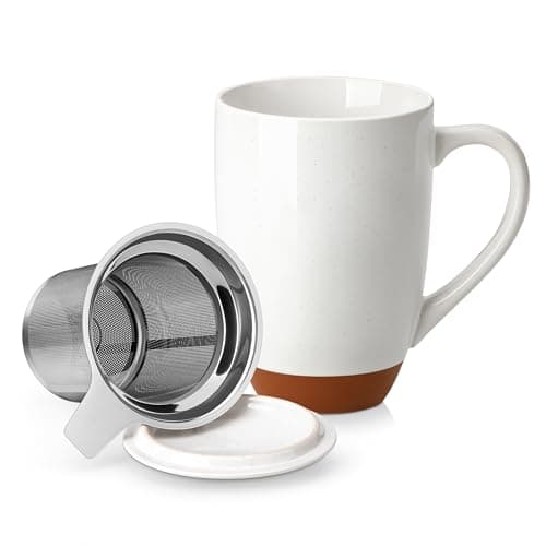 MALACASA Ceramic 18 oz Tea Mug with Lid and Infuser