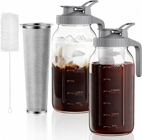 64 oz Cold Brew Coffee Maker, Mason Jar Pitcher with Stainless Steel
