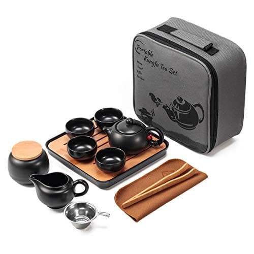 Chinese Tea Pot Cup Set with Tray Infuser - Travel Ceramic Tea