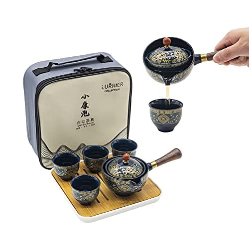 LURRIER Porcelain Chinese Gongfu Tea Set,Portable Teapot Set with 360