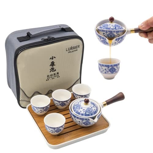 LURRIER Porcelain Chinese Gongfu Tea Set,Portable Teapot Set