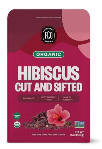 FGO Organic Hibiscus Flowers, Cut and Sifted, 16oz Bulk Resealable Bag