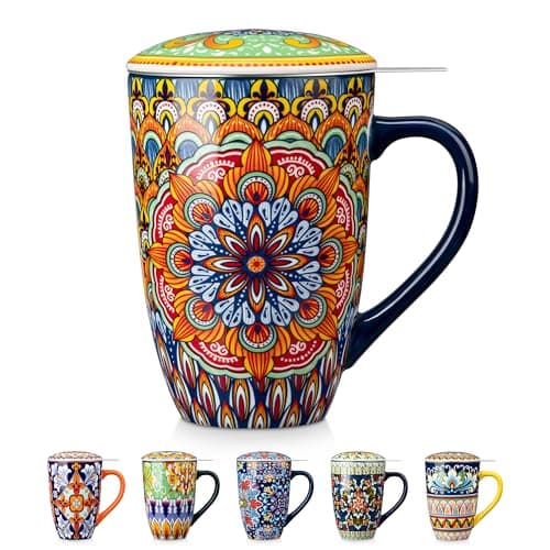 vancasso Ceramic Tea Mug with Infuser and Lid
