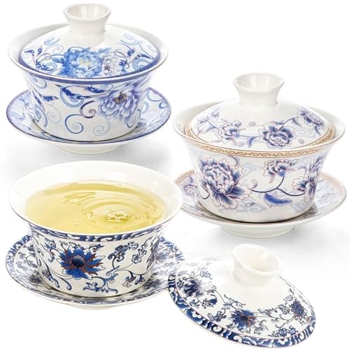 Cididu Set of 3 Chinese Tea Cups with Lid and Saucer