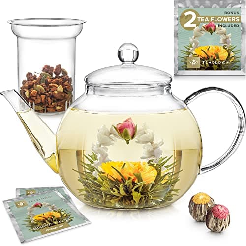 Teabloom Stovetop & Microwave Safe Glass Teapot with Removable Loose Tea