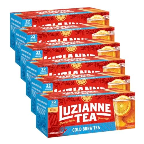 Luzianne Unsweetened Cold Brew Black Iced Tea Bags 22 Count (Pack of 6)