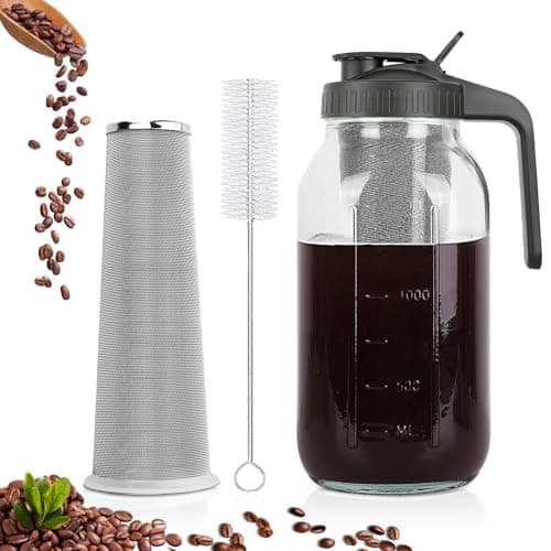 QHH Cold Brew Coffee Maker, 64 oz Mason Jar Pitcher with Stainless