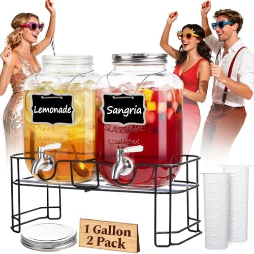 KIKCOIN 1 Gallon Glass Drink Dispensers for Parties