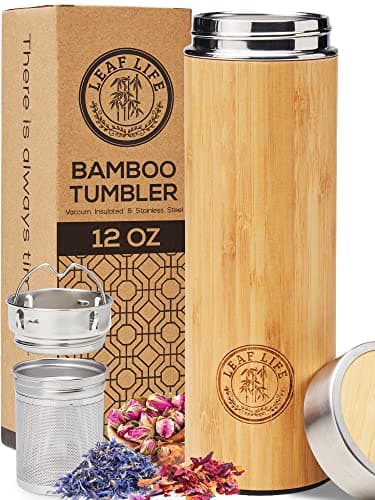 LeafLife Premium Bamboo Tea Tumbler with Infuser for Loose Leaf Tea