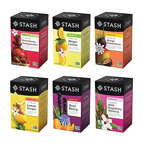 Stash Tea Fruity Herbal Tea 6 Flavor Tea Sampler, 6 boxes With 18-20 Tea