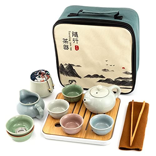 Ceramic Kungfu Tea Sets 12 Piece,Mini Protable Travel Tea Set