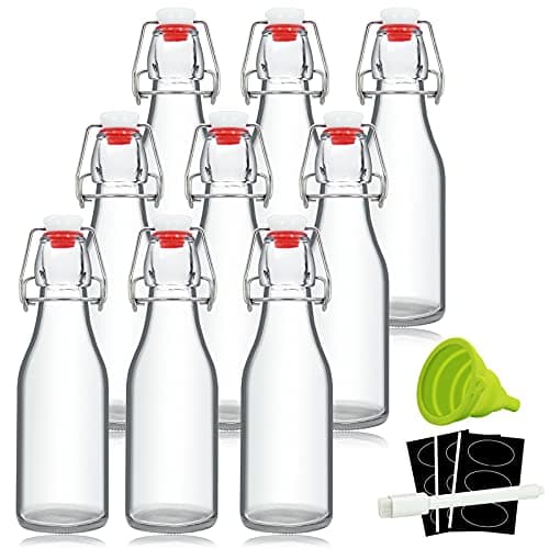 YEBODA 8 oz Clear Swing Top Glass Bottles with Airtight Lids